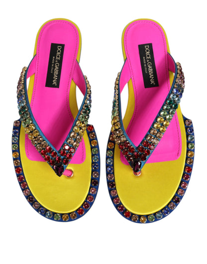 Dolce & Gabbana Multicolor Rhinestone Flip Flop Flat Sandals