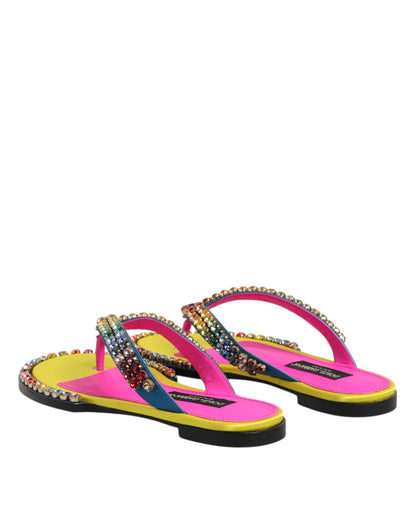 Dolce & Gabbana Multicolor Rhinestone Flip Flop Flat Sandals