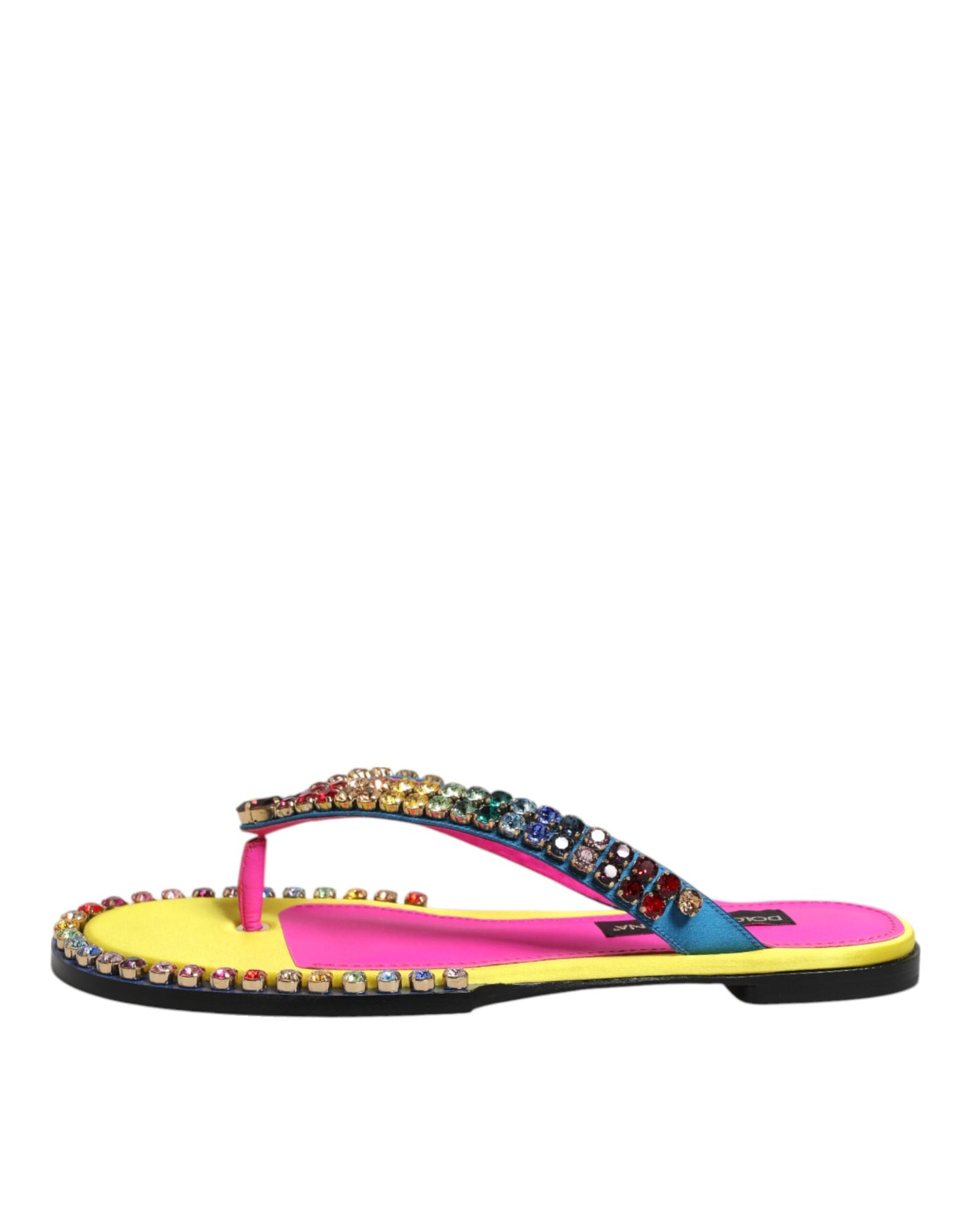 Dolce & Gabbana Multicolor Rhinestone Flip Flop Flat Sandals