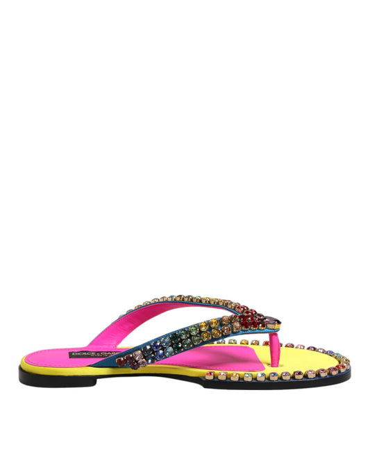 Dolce & Gabbana Multicolor Rhinestone Flip Flop Flat Sandals
