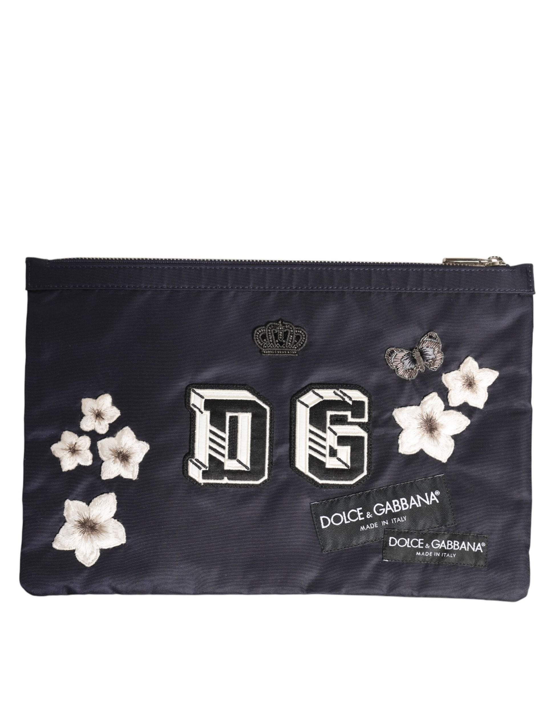Dolce & Gabbana Blue DG Logo Patch Embellished Pouch Clutch for Men