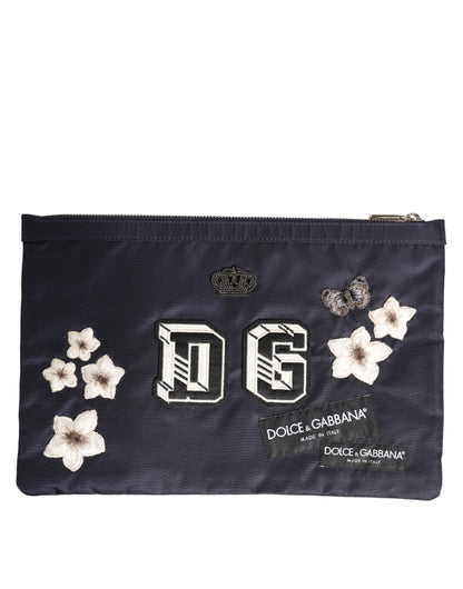 Dolce & Gabbana Blue DG Logo Patch Embellished Pouch Clutch for Men