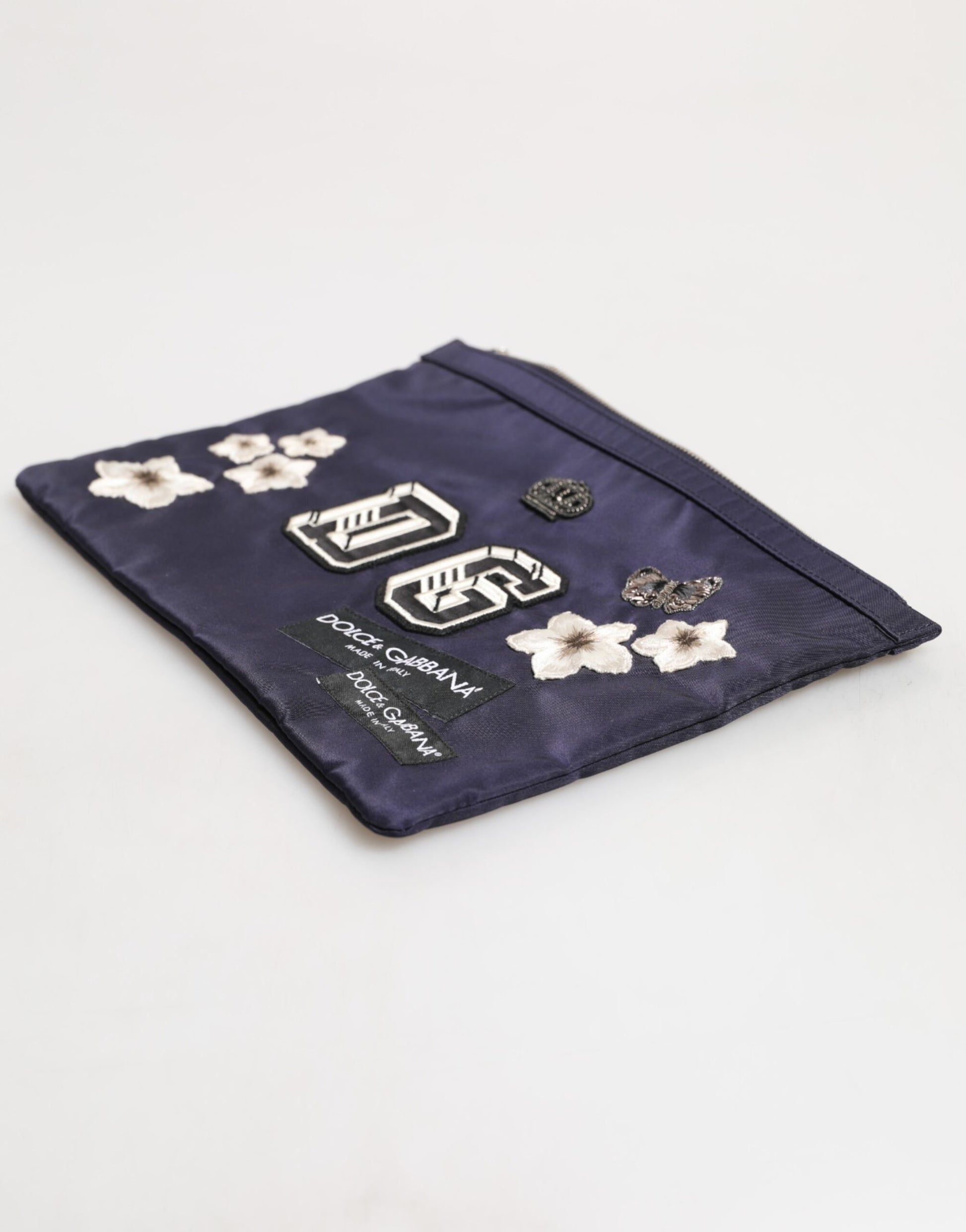 Dolce & Gabbana Blue DG Logo Patch Embellished Pouch Clutch for Men