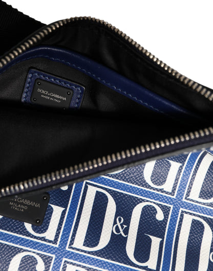 Dolce & Gabbana Blue White Leather D&G Logo Plaque Crossbody Bag