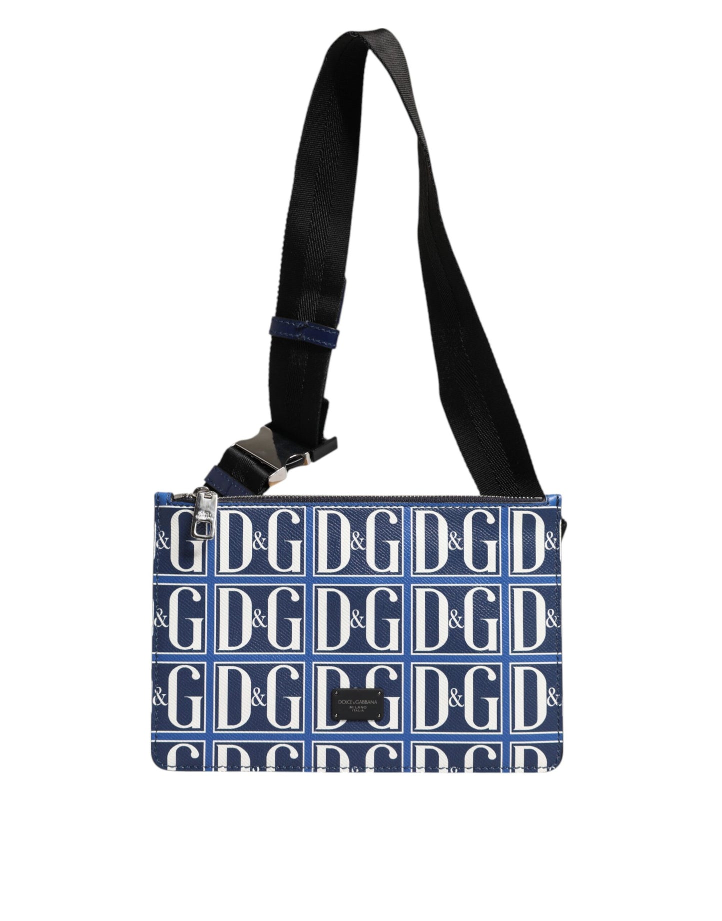 Dolce & Gabbana Blue White Leather D&G Logo Plaque Crossbody Bag