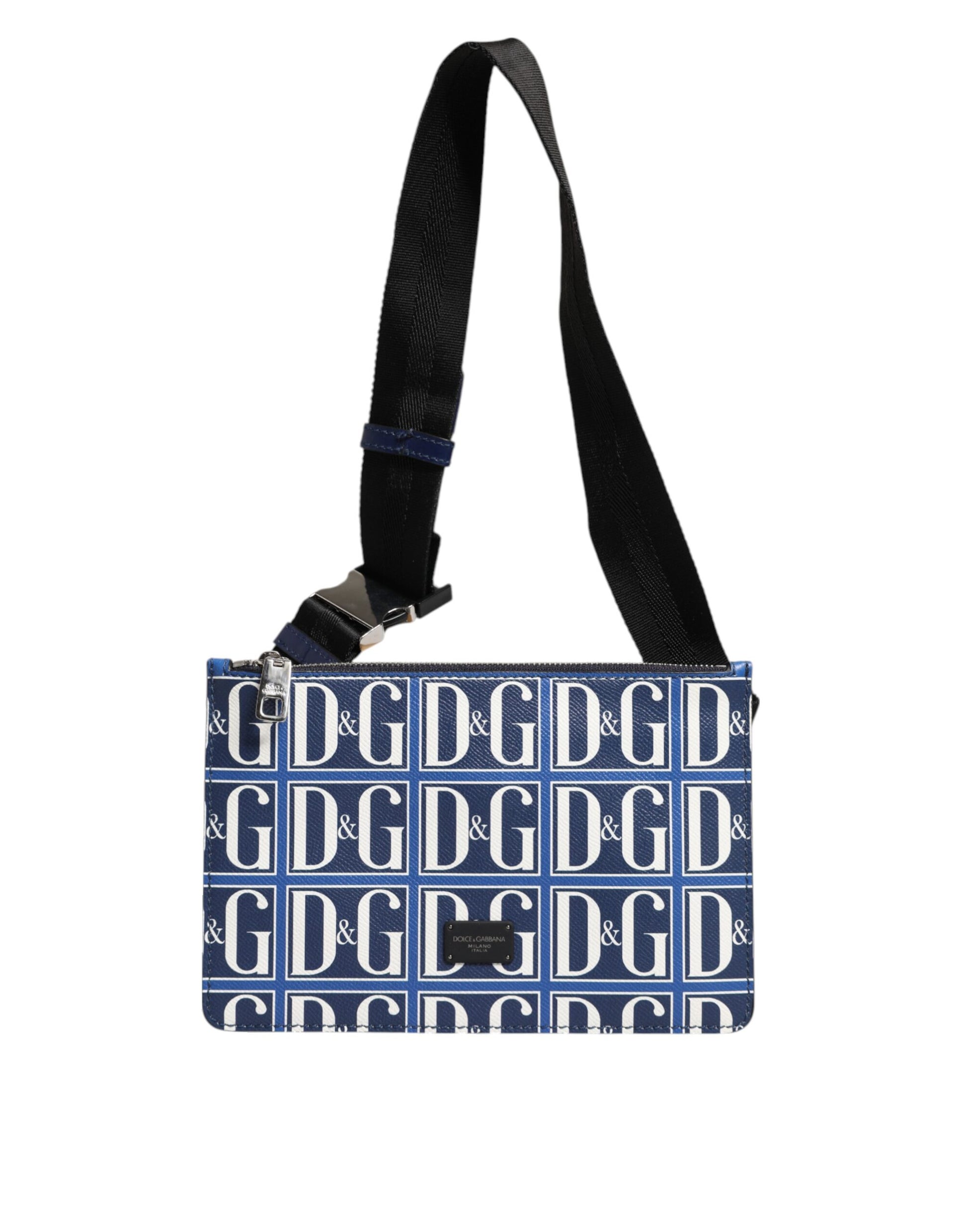 Dolce & Gabbana Blue White Leather D&G Logo Plaque Crossbody Bag