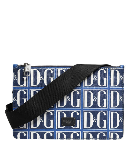 Dolce & Gabbana Blue White Leather D&G Logo Plaque Crossbody Bag