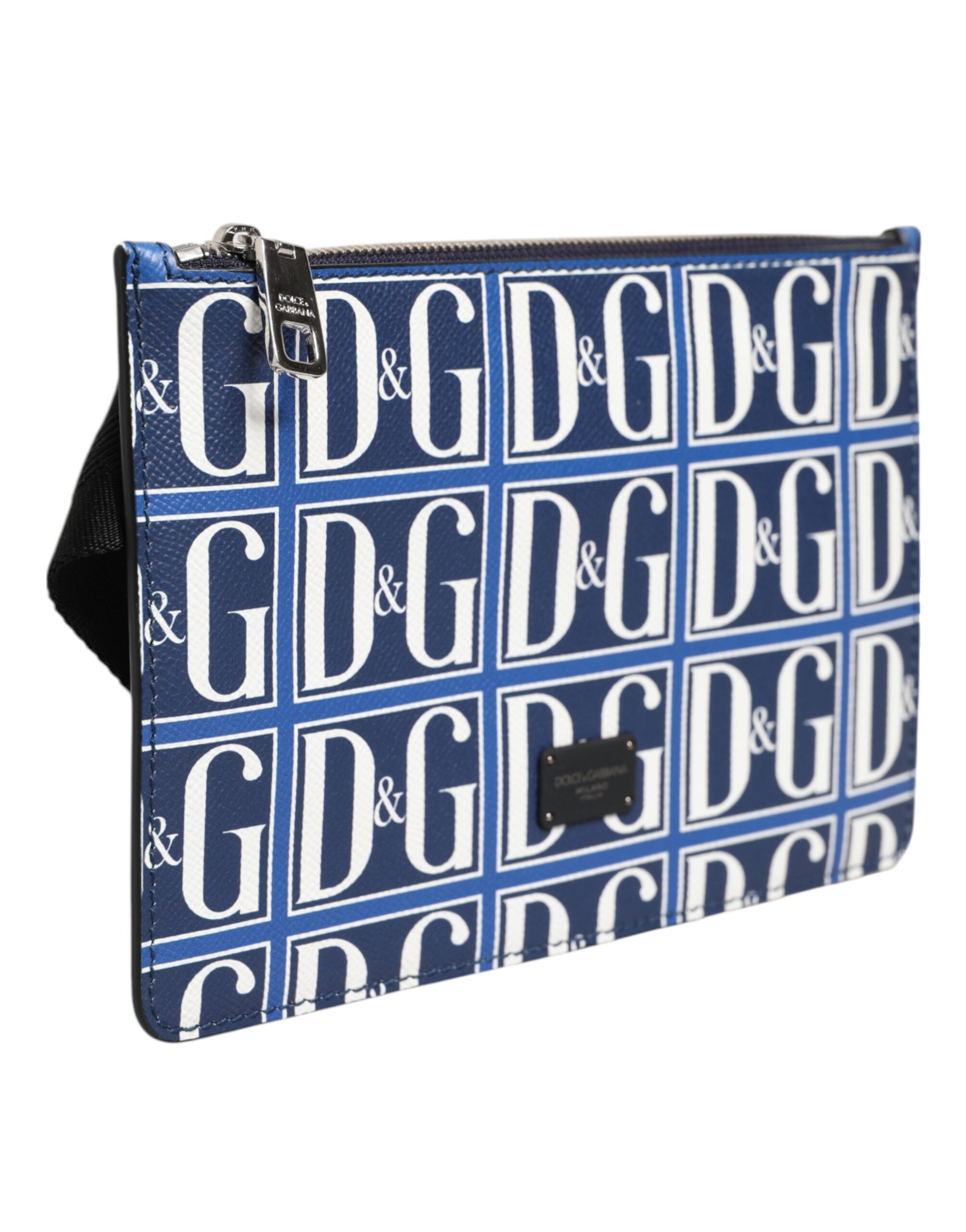 Dolce & Gabbana Blue White Leather D&G Logo Plaque Crossbody Bag