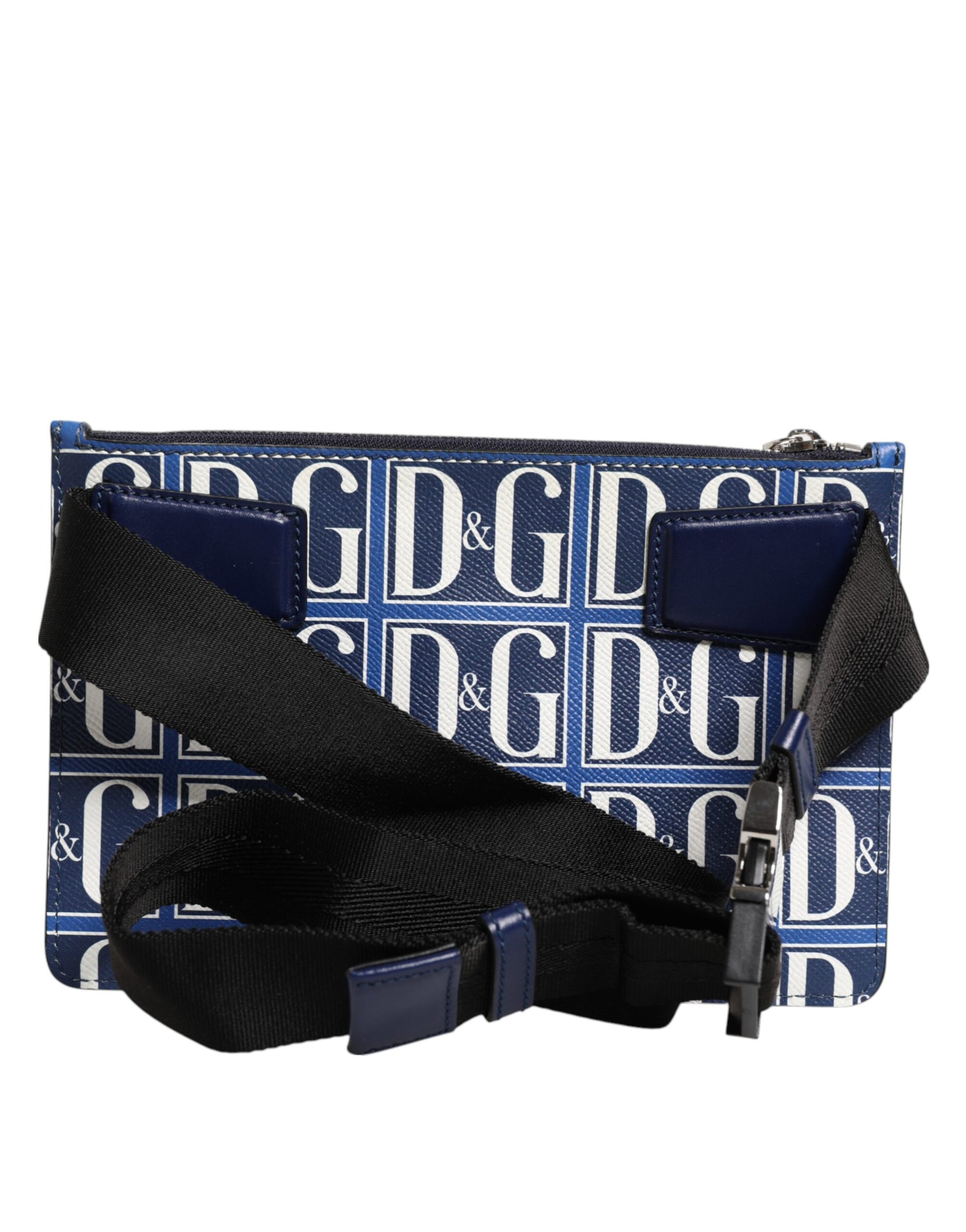 Dolce & Gabbana Blue White Leather D&G Logo Plaque Crossbody Bag