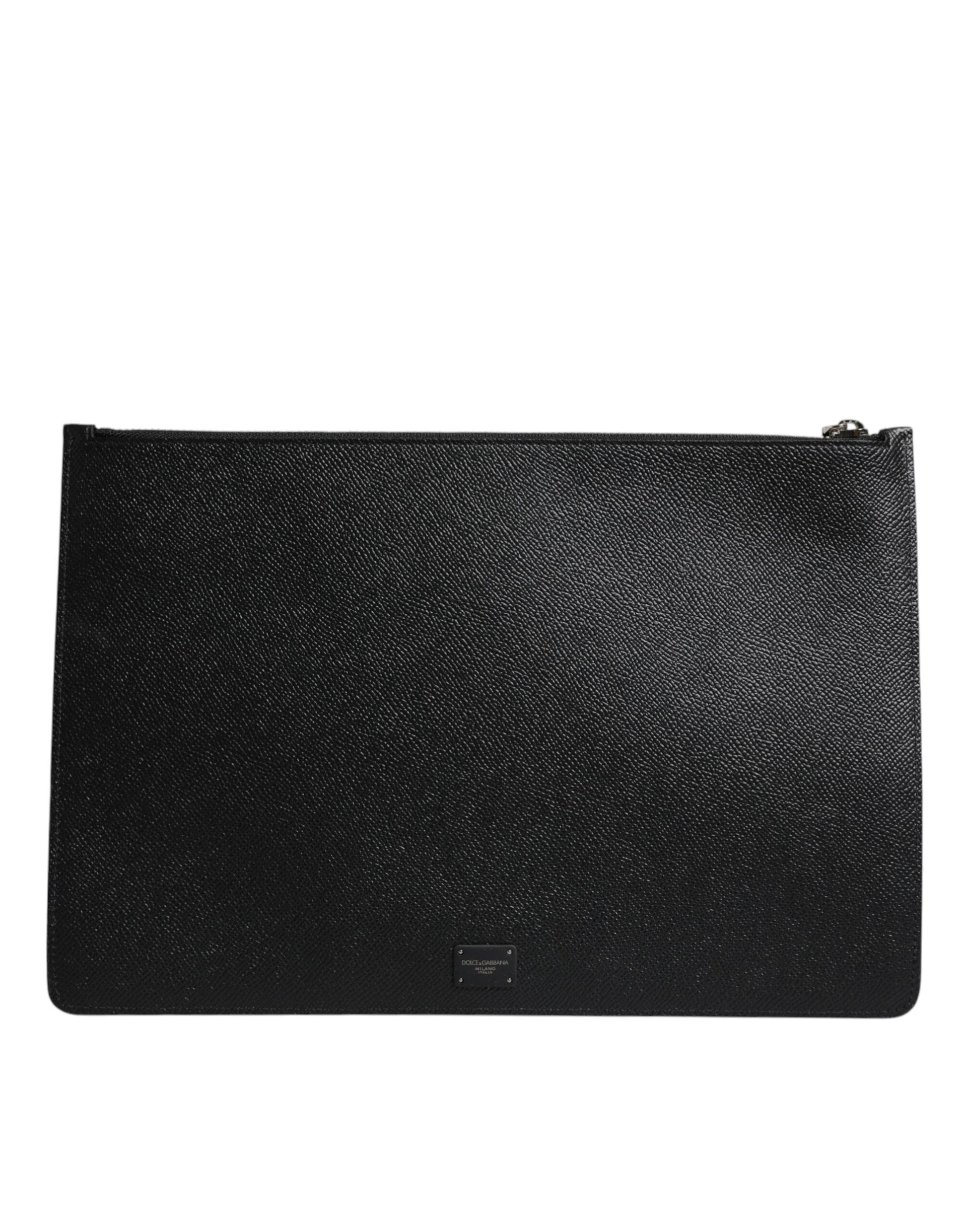 Dolce & Gabbana Black Leather Golden Pig Print Men Clutch Pouch Bag