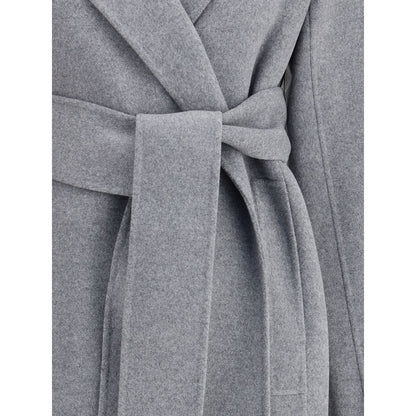 Khaite Grey Belted Wrap Deena Coat