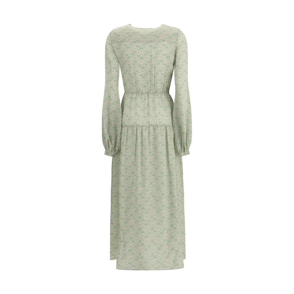 Kristina Ti Silk Maxi Dress with Foliage Print