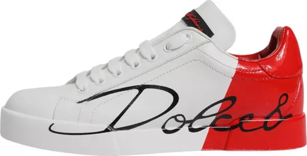 Dolce & Gabbana White & Red Logo Portofino Sneakers for Women