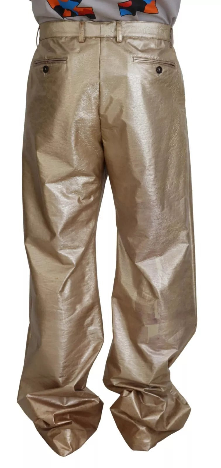 Dolce & Gabbana Metallic Gold Polyester Straight Trouser Pants