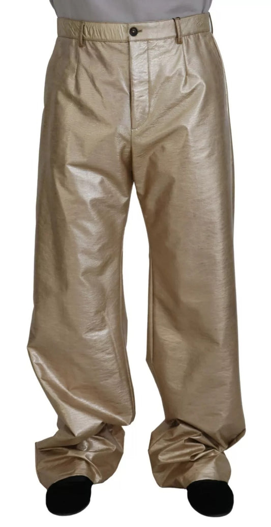 Dolce & Gabbana Metallic Gold Polyester Straight Trouser Pants