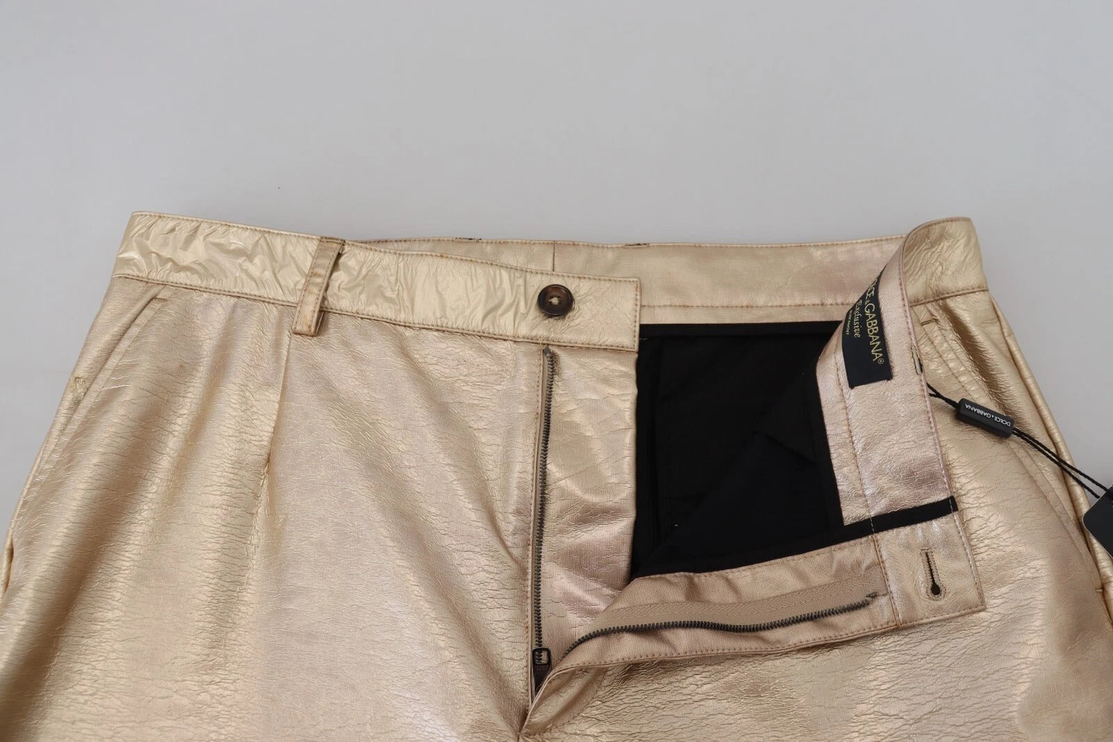 Dolce & Gabbana Metallic Gold Polyester Straight Trouser Pants