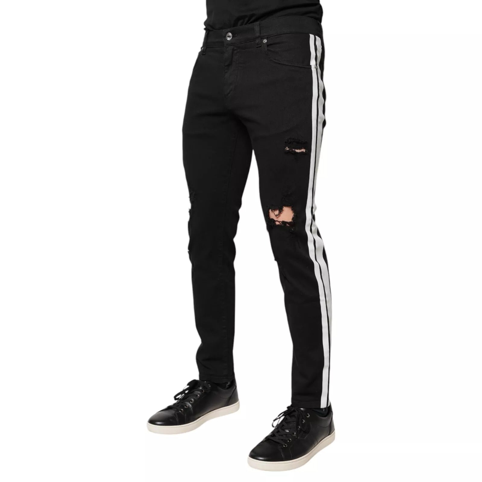 Dolce & Gabbana Black Tattered Skinny Denim Jeans with White Lining