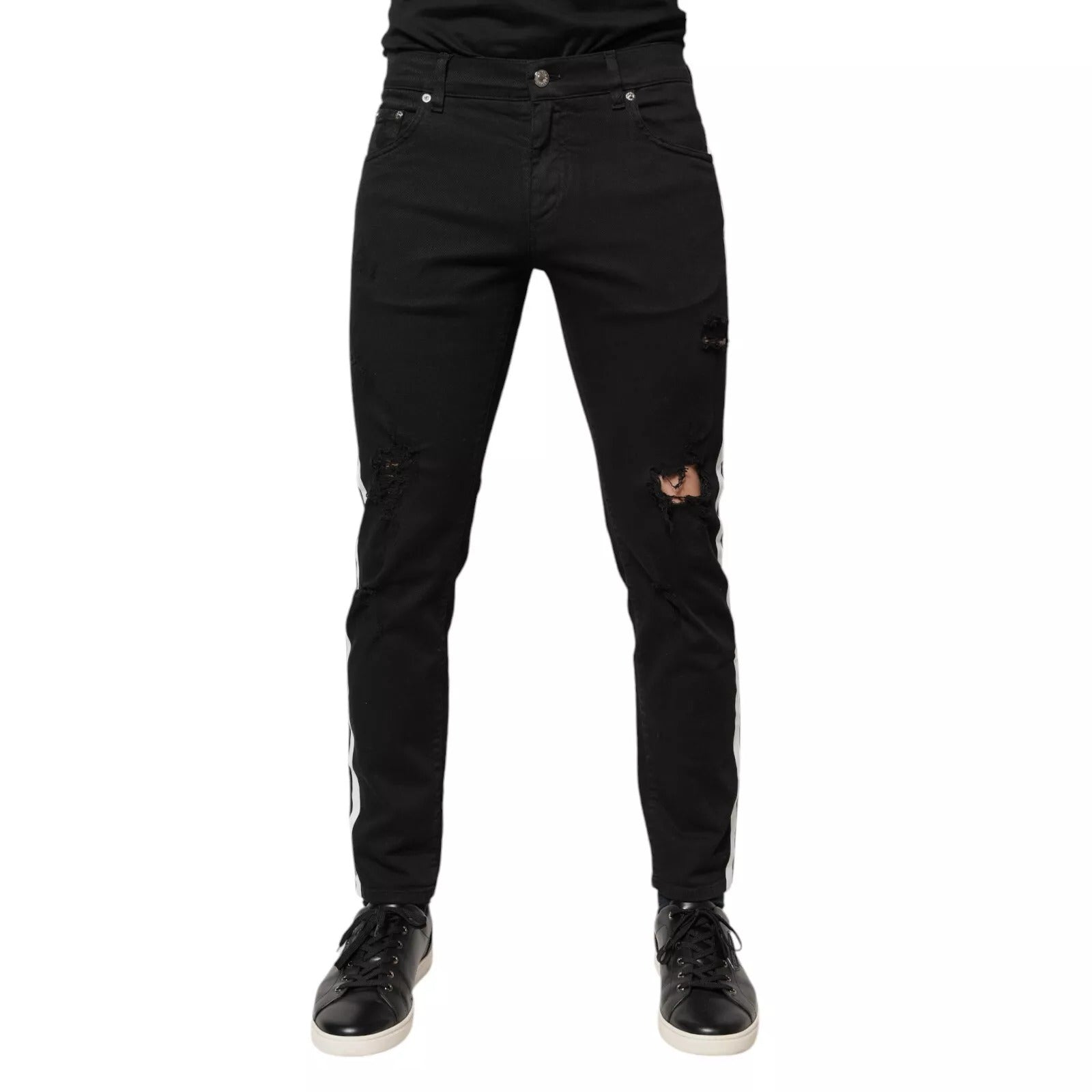 Dolce & Gabbana Black Tattered Skinny Denim Jeans with White Lining