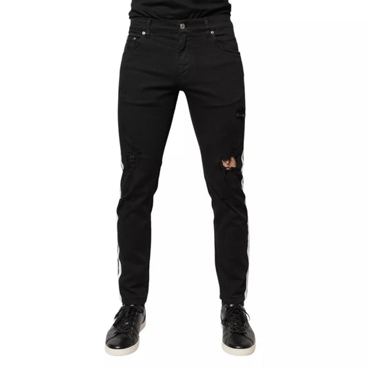 Dolce & Gabbana Black Tattered Skinny Denim Jeans with White Lining