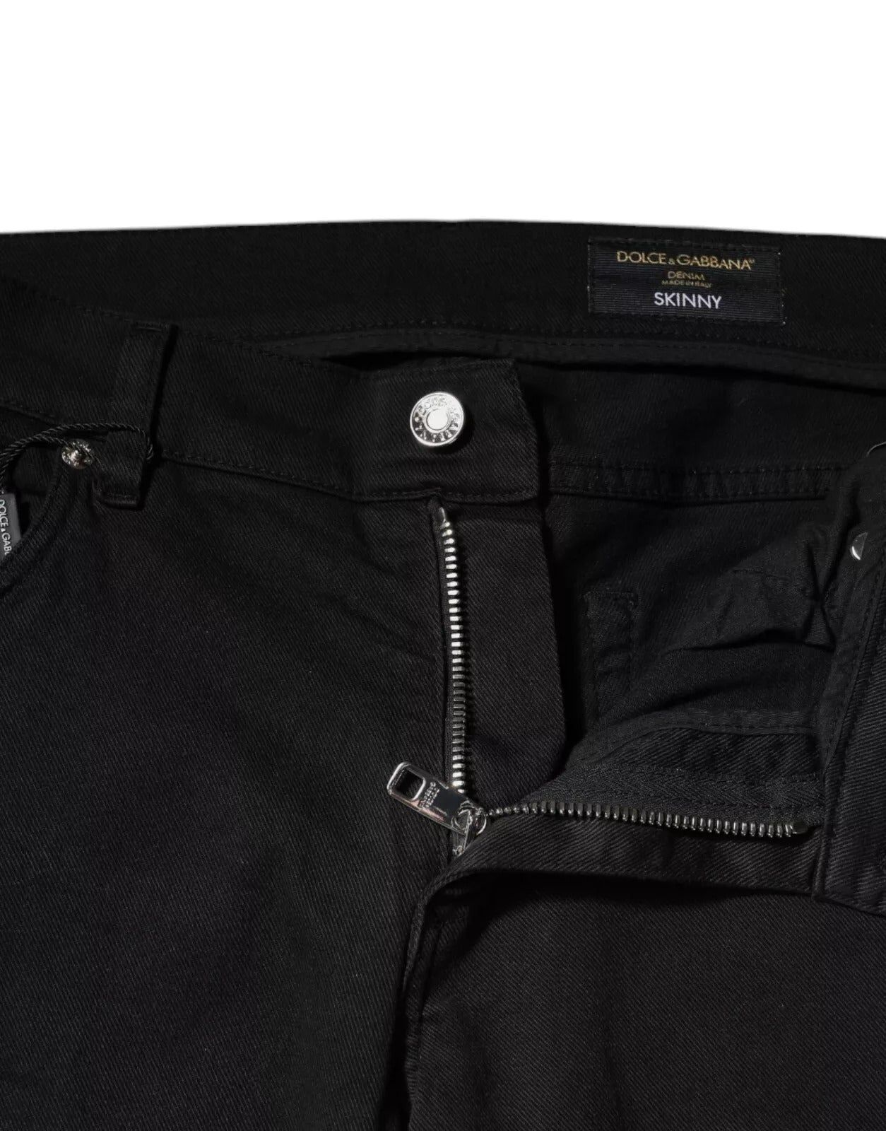 Dolce & Gabbana Black Tattered Skinny Denim Jeans with White Lining