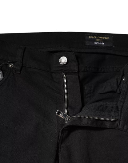 Dolce & Gabbana Black Tattered Skinny Denim Jeans with White Lining