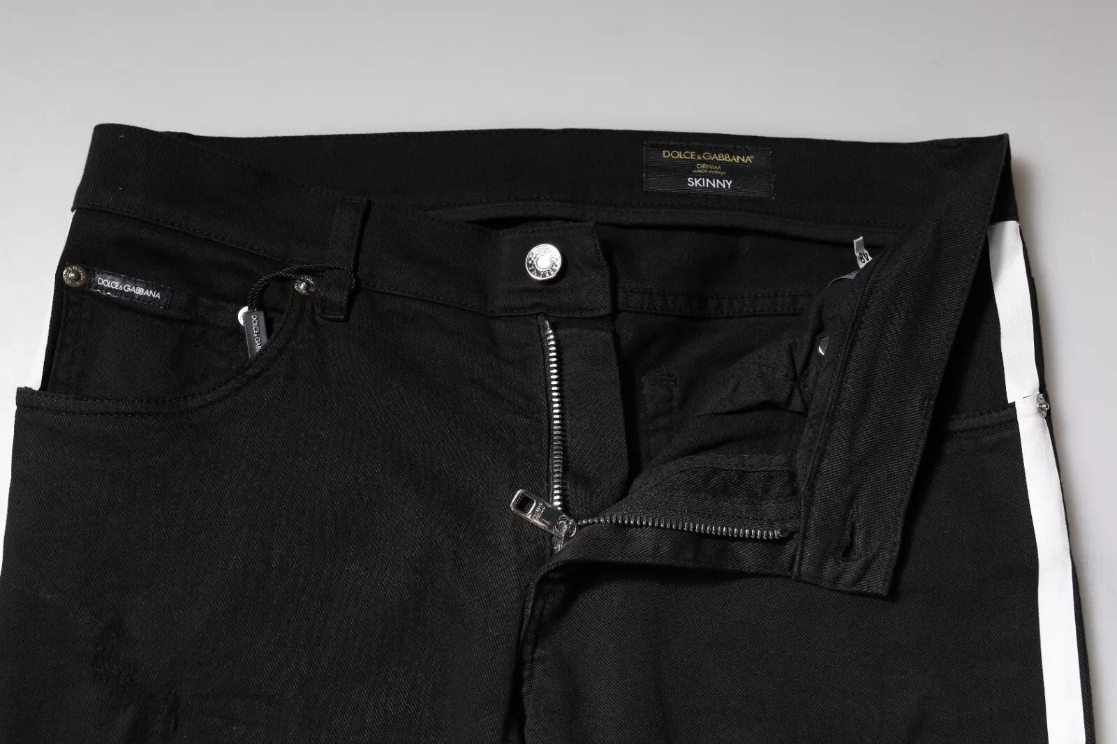 Dolce & Gabbana Black Tattered Skinny Denim Jeans with White Lining