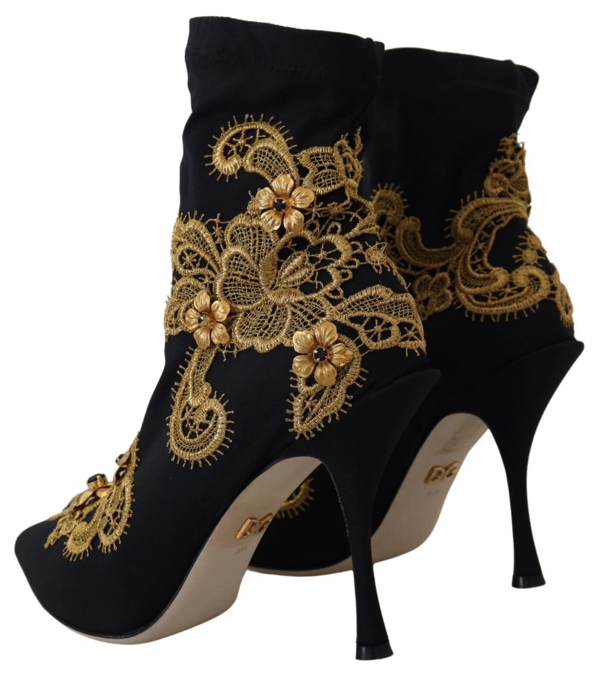 Dolce & Gabbana Black Gold Embroidery Crystal Boots