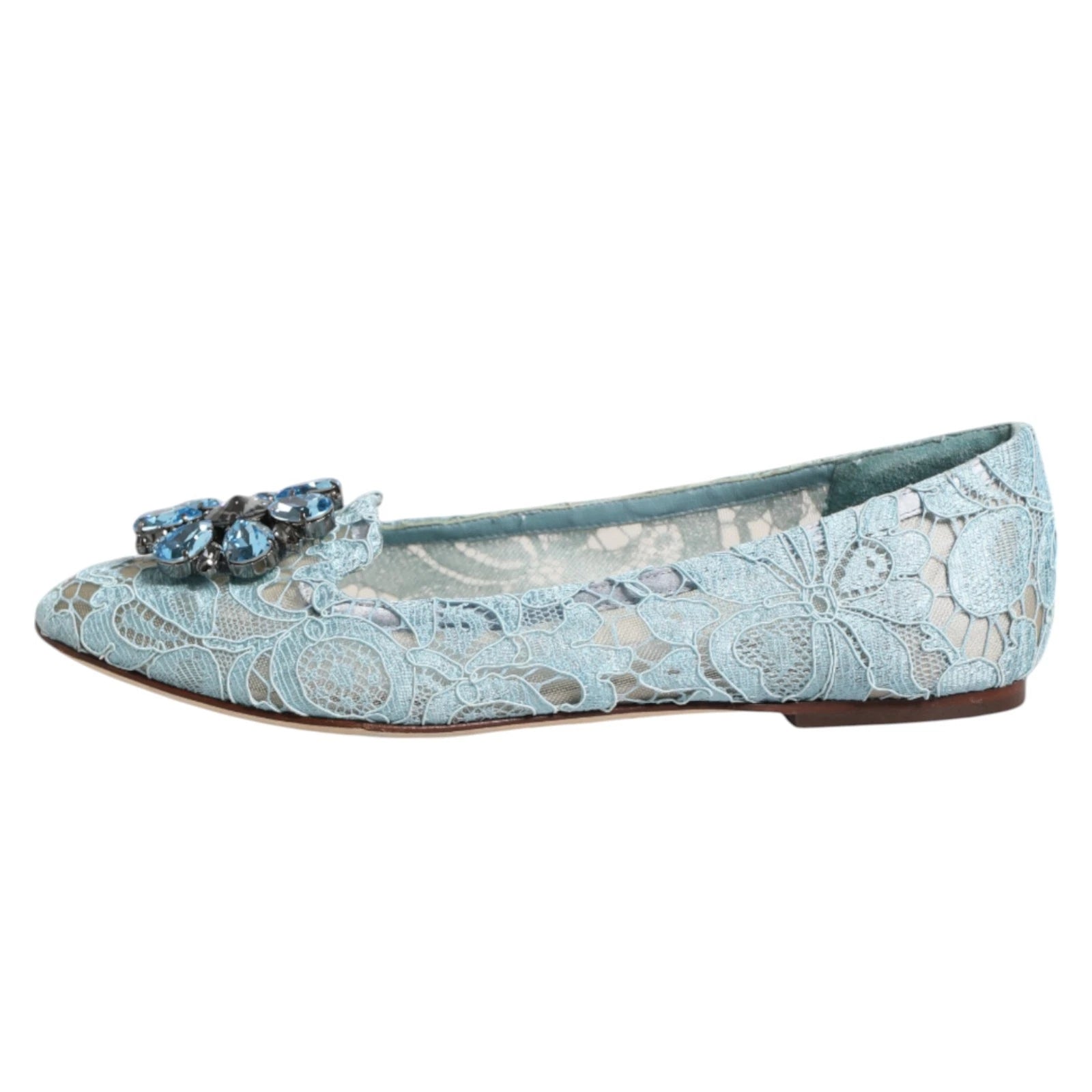 Dolce & Gabbana Blue Lace Crystal Ballet Flats