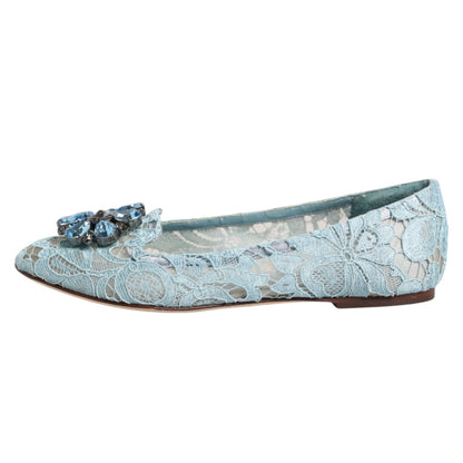 Dolce & Gabbana Blue Lace Crystal Ballet Flats