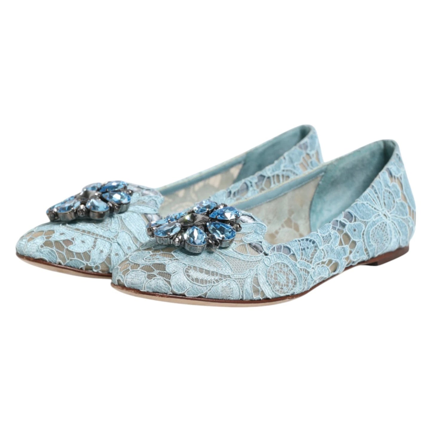 Dolce & Gabbana Blue Lace Crystal Ballet Flats
