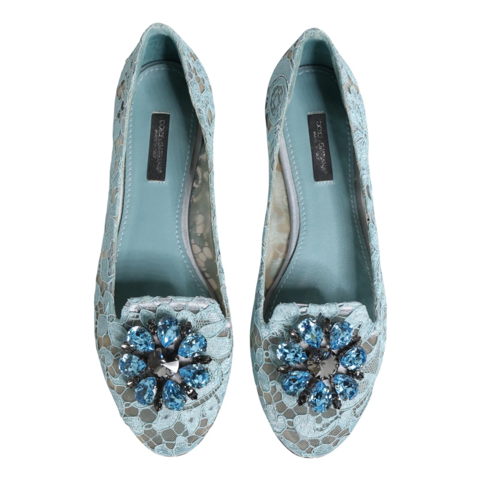 Dolce & Gabbana Blue Lace Crystal Ballet Flats