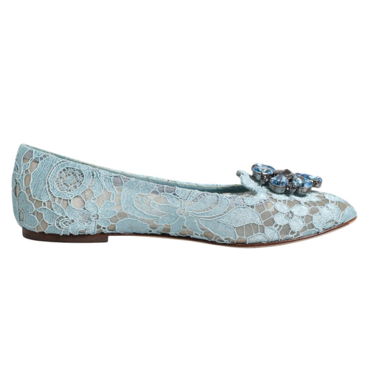 Dolce & Gabbana Blue Lace Crystal Ballet Flats