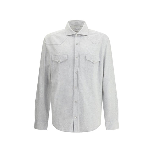 Brunello Cucinelli Knit Shirt in Grey Melange