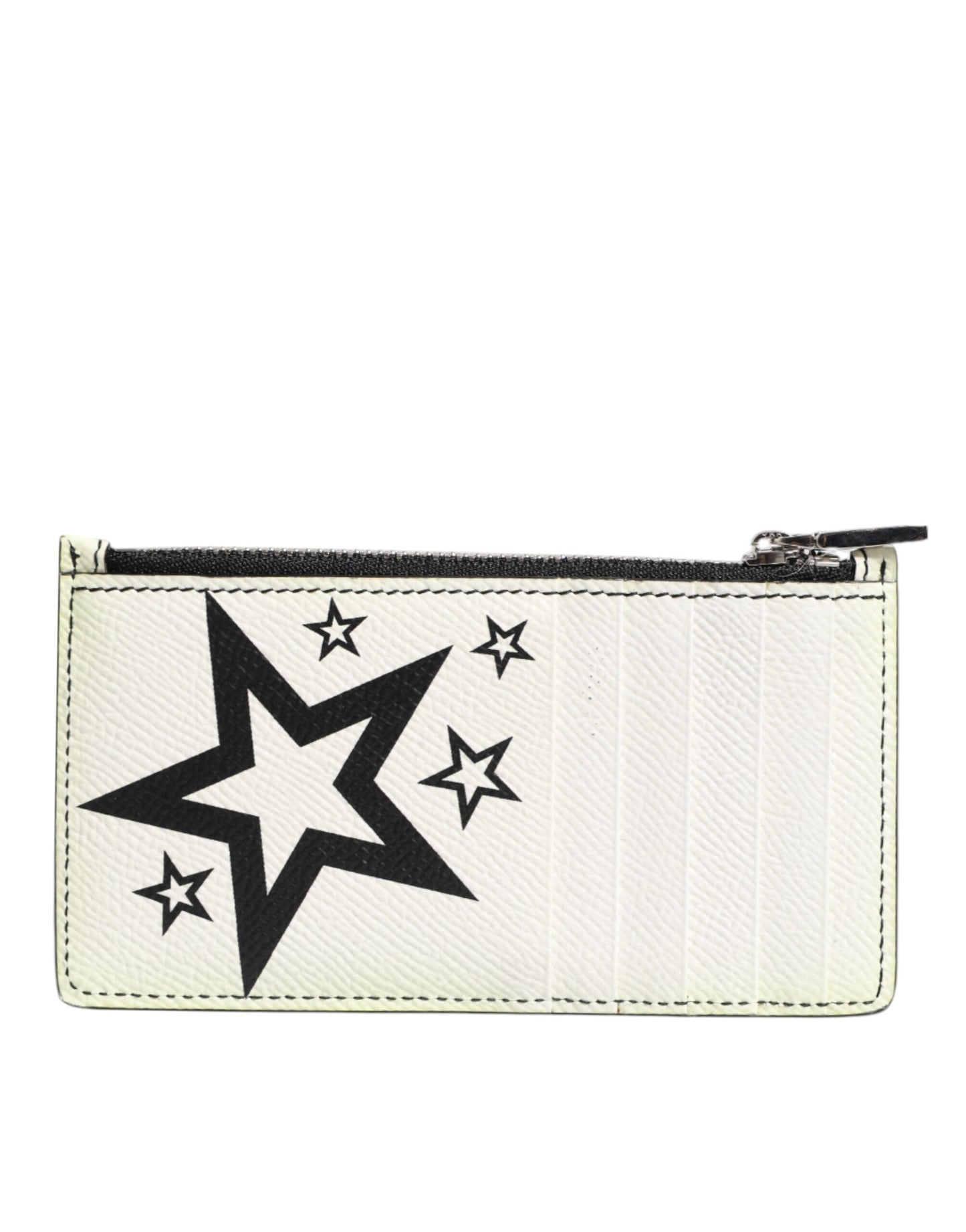 Dolce & Gabbana White Dauphine Leather DG Logo Star Print Card Holder Wallet