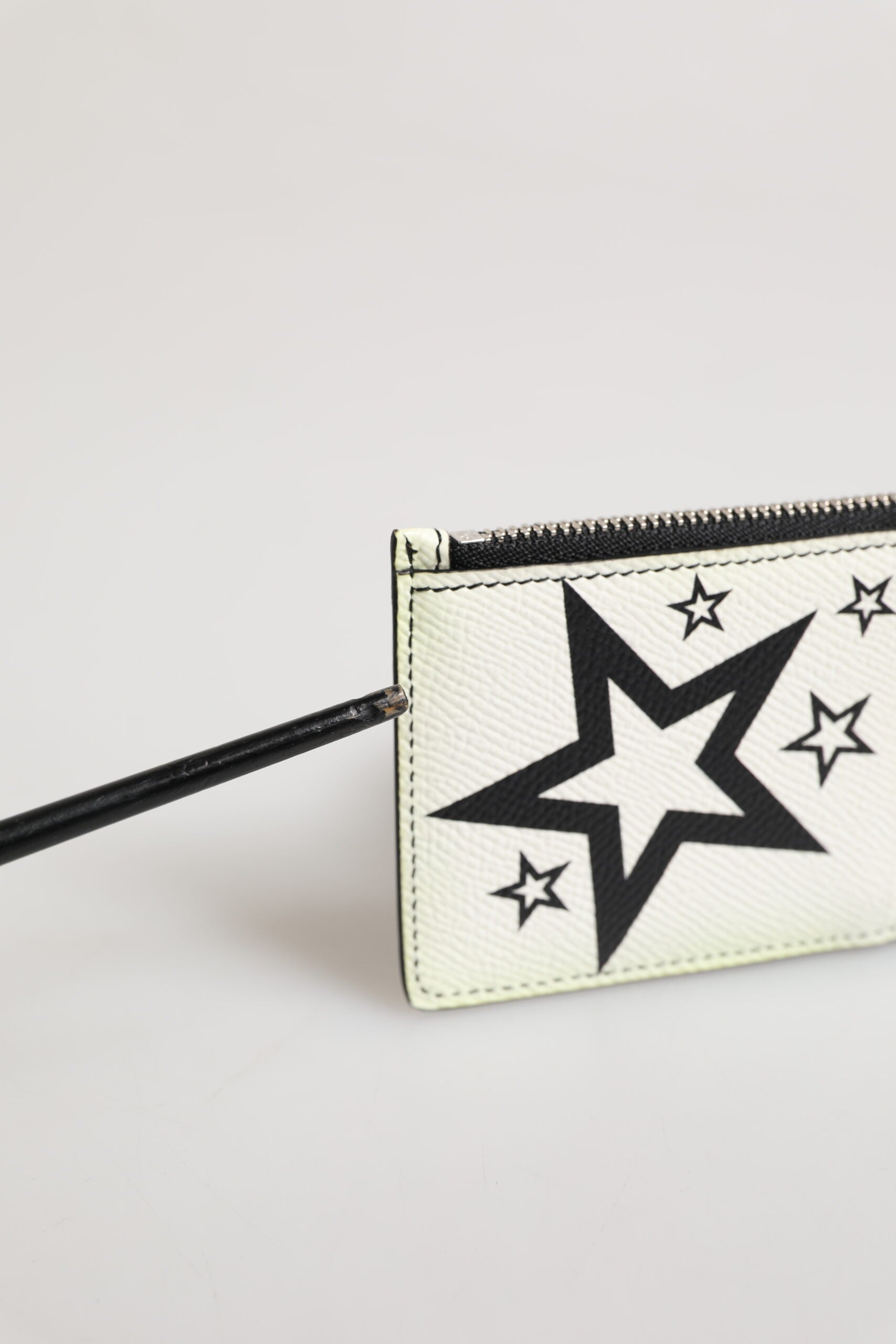 Dolce & Gabbana White Dauphine Leather DG Logo Star Print Card Holder Wallet