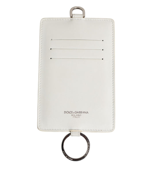 Dolce & Gabbana White Calf Leather Lanyard Logo Card Holder for Men