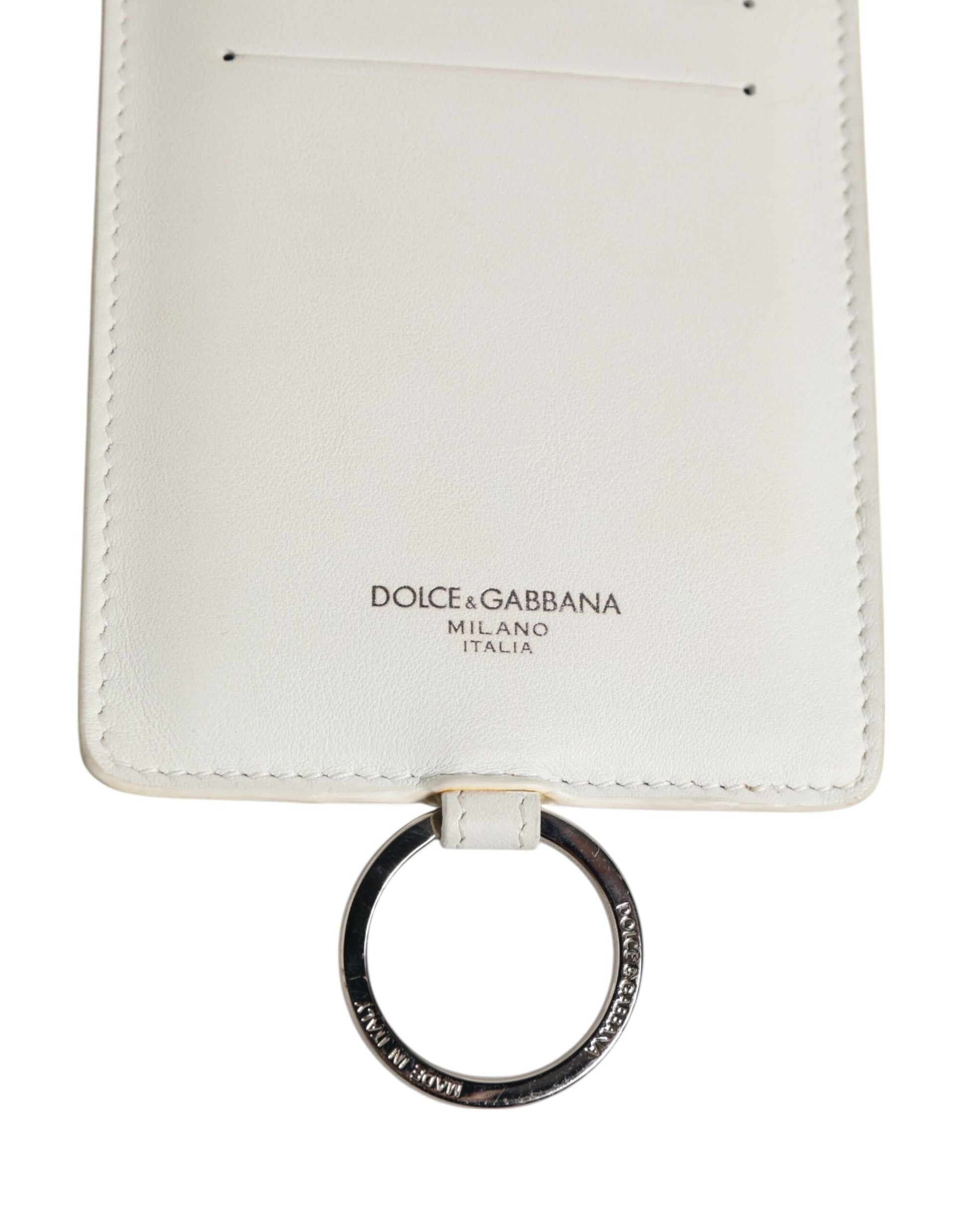 Dolce & Gabbana White Calf Leather Lanyard Logo Card Holder for Men