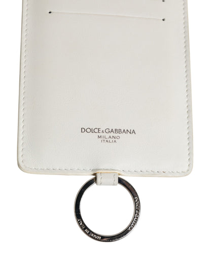 Dolce & Gabbana White Calf Leather Lanyard Logo Card Holder for Men