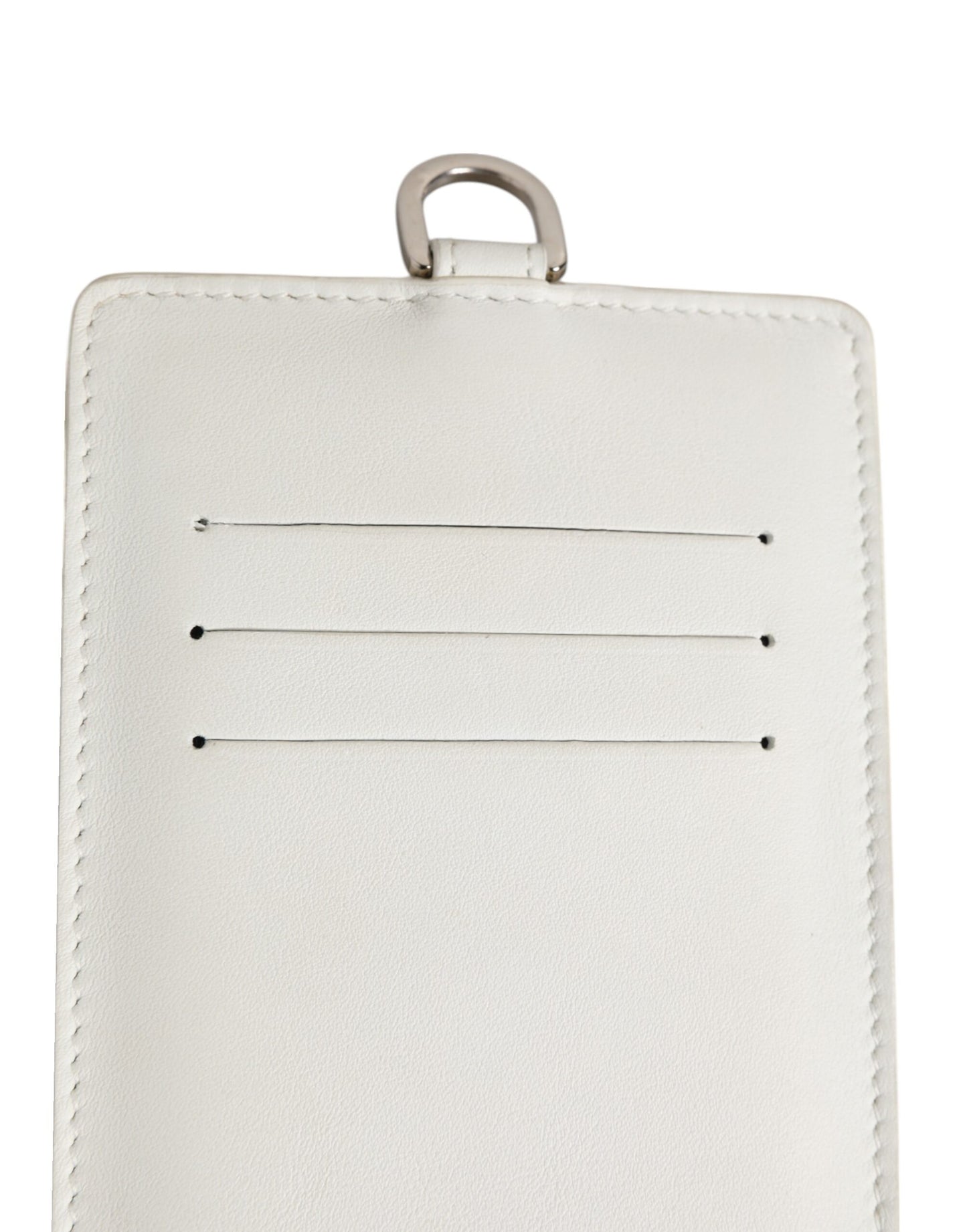 Dolce & Gabbana White Calf Leather Lanyard Logo Card Holder for Men