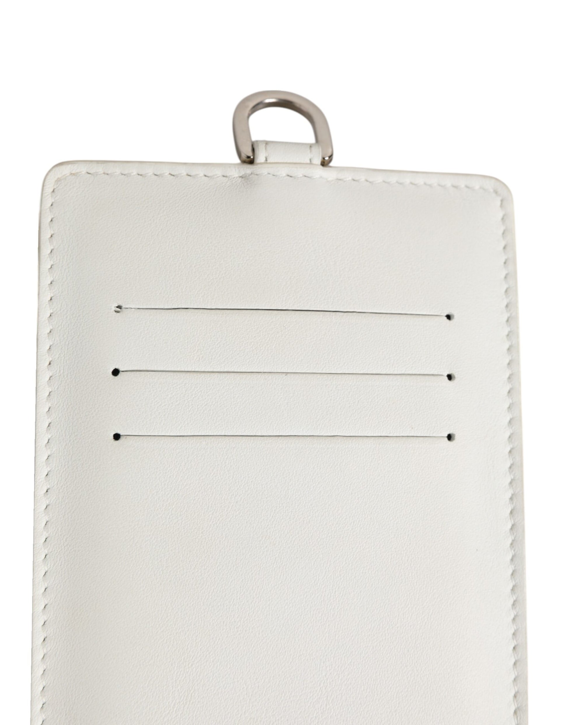 Dolce & Gabbana White Calf Leather Lanyard Logo Card Holder for Men