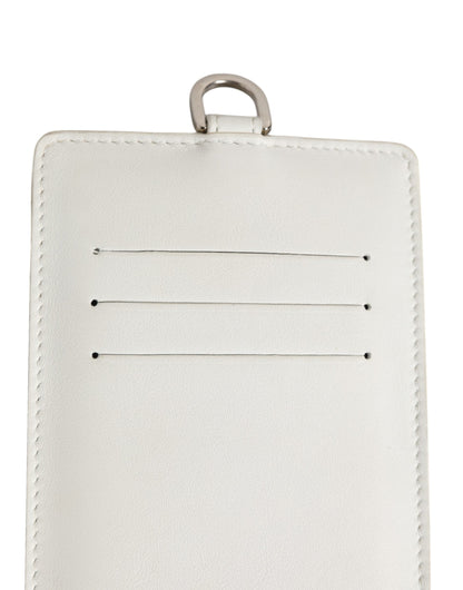 Dolce & Gabbana White Calf Leather Lanyard Logo Card Holder for Men