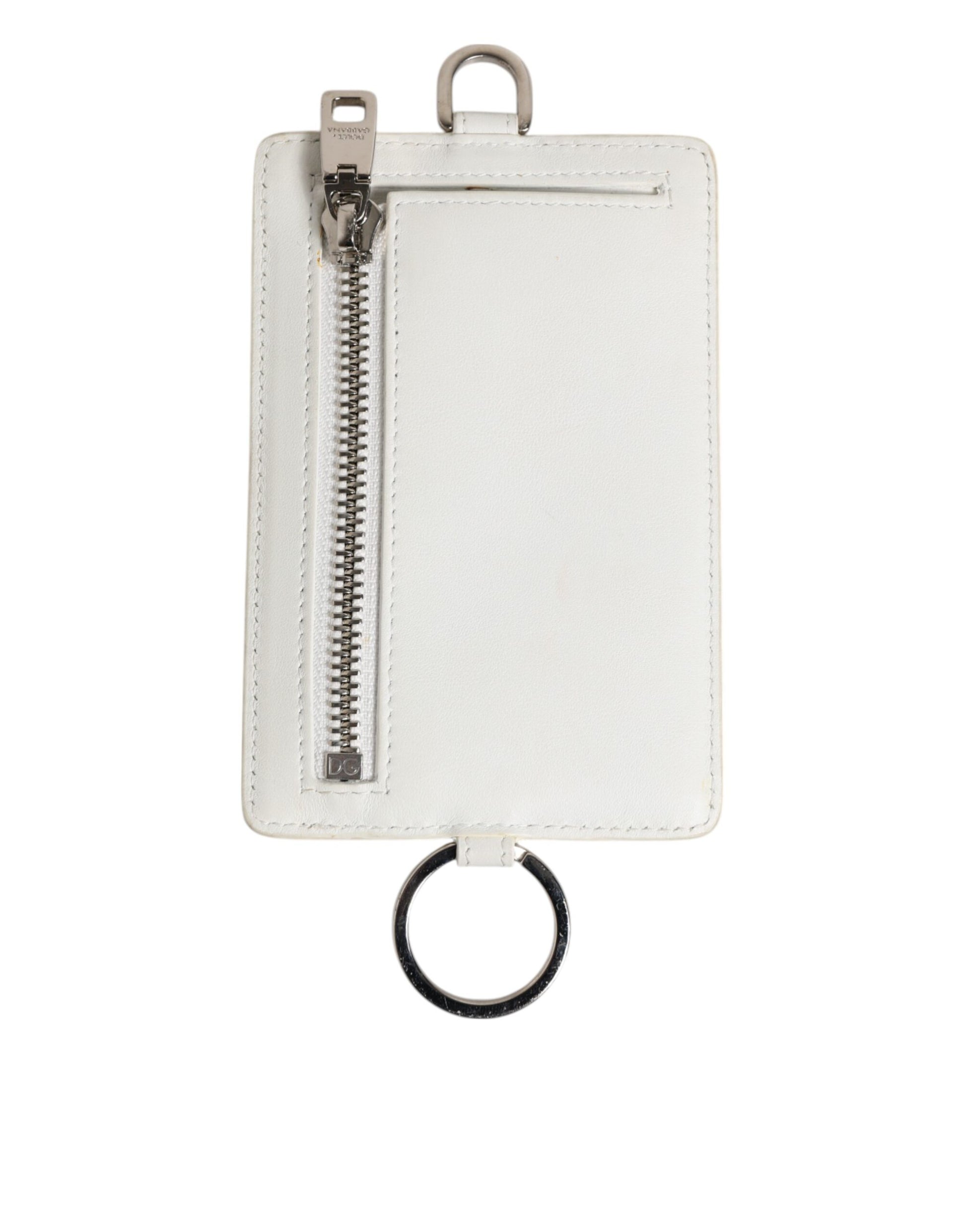 Dolce & Gabbana White Calf Leather Lanyard Logo Card Holder for Men