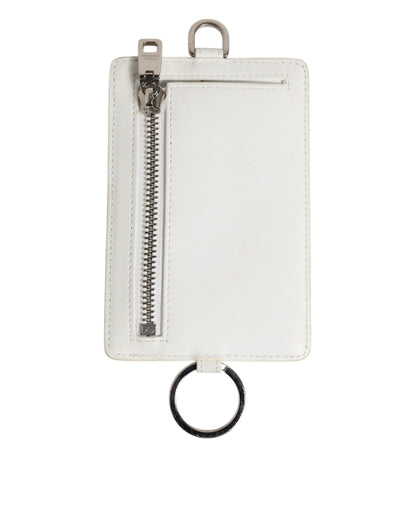 Dolce & Gabbana White Calf Leather Lanyard Logo Card Holder for Men