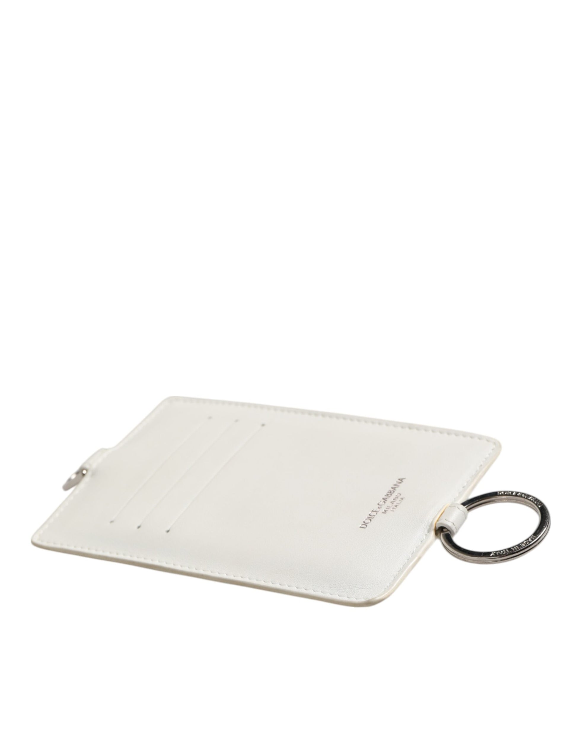 Dolce & Gabbana White Calf Leather Lanyard Logo Card Holder for Men