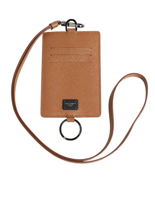 Dolce & Gabbana Dark Brown Leather Lanyard Logo Card Holder for Men