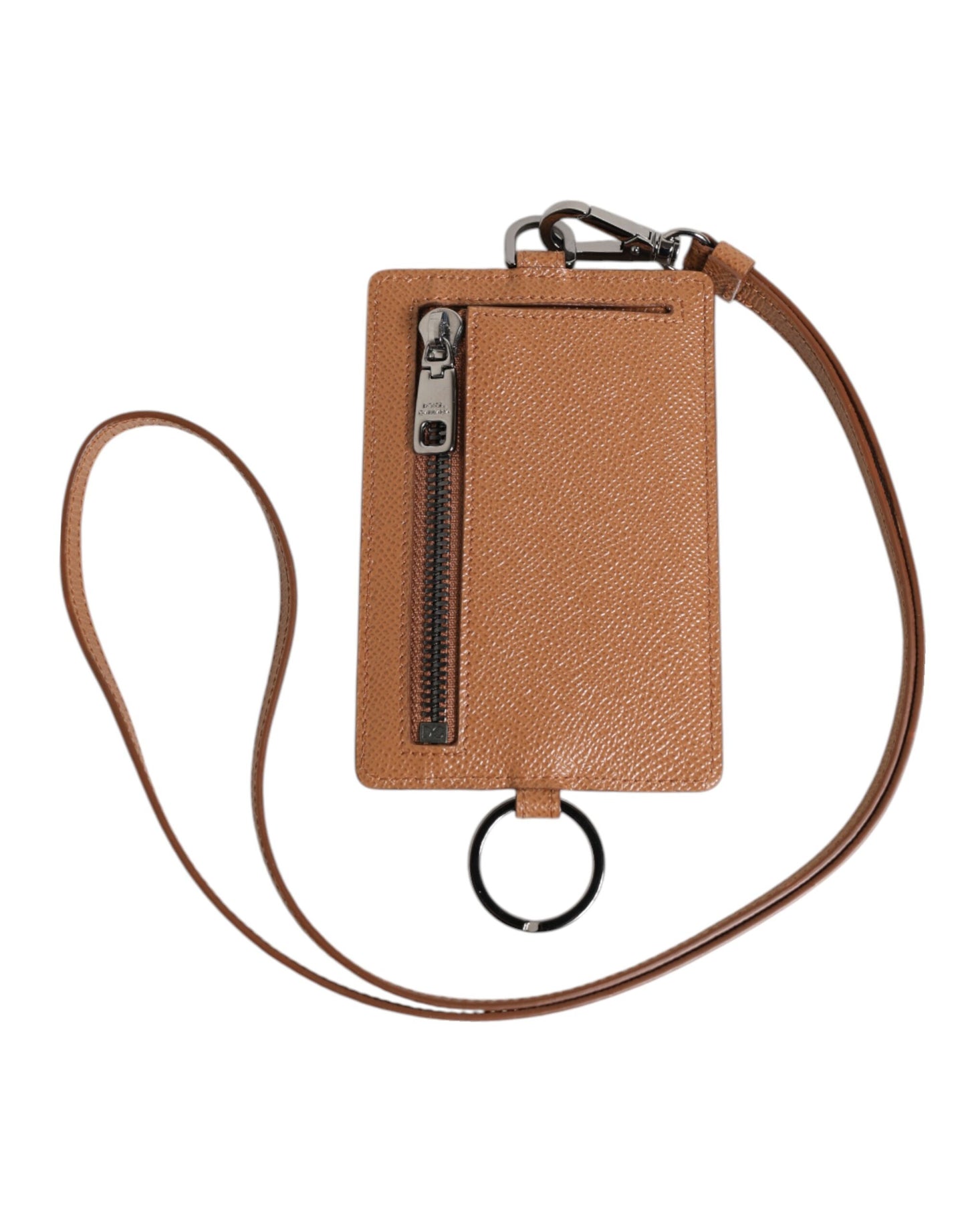 Dolce & Gabbana Dark Brown Leather Lanyard Logo Card Holder for Men