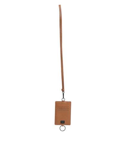 Dolce & Gabbana Dark Brown Leather Lanyard Logo Card Holder for Men