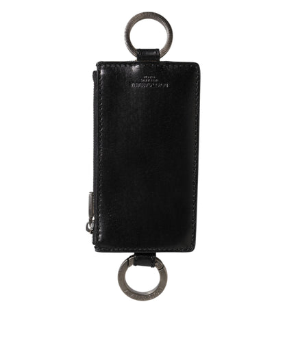 Dolce & Gabbana Black Leather Logo Embossed Lanyard Cardholder Wallet