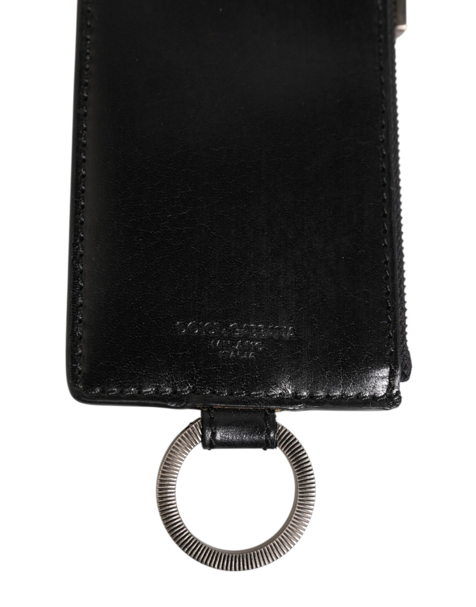 Dolce & Gabbana Black Leather Logo Embossed Lanyard Cardholder Wallet