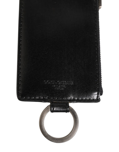 Dolce & Gabbana Black Leather Logo Embossed Lanyard Cardholder Wallet